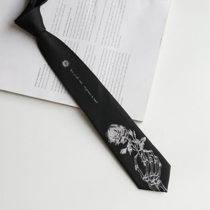 Men's Black & Silver Give People Rose Printed Necktie - image 2