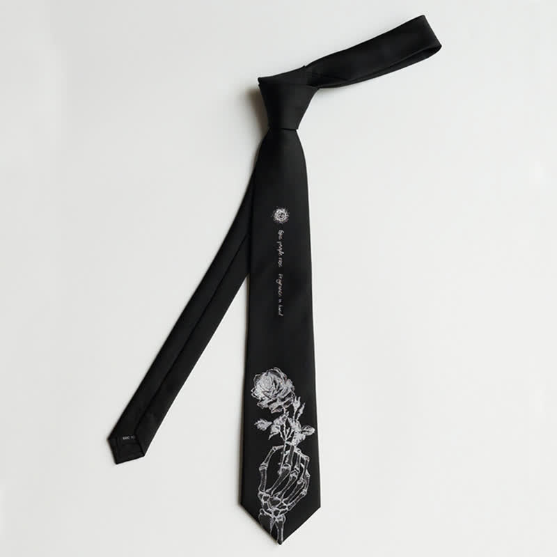 Men's Black & Silver Give People Rose Printed Necktie - image 6
