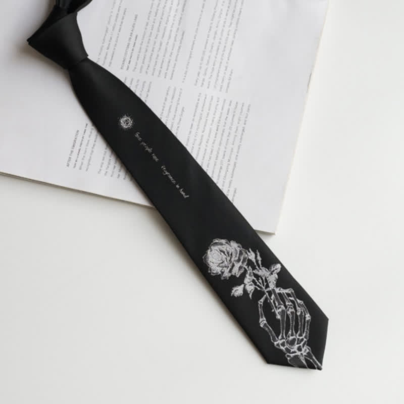 Men's Black & Silver Give People Rose Printed Necktie - image 2
