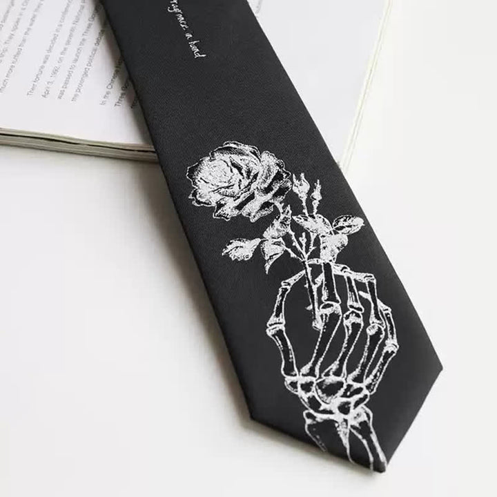 Men's Black & Silver Give People Rose Printed Necktie - image 3