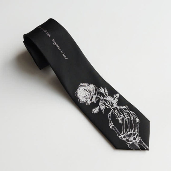 Men's Black & Silver Give People Rose Printed Necktie - image 5