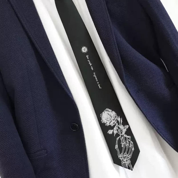 Men's Black & Silver Give People Rose Printed Necktie - image 1