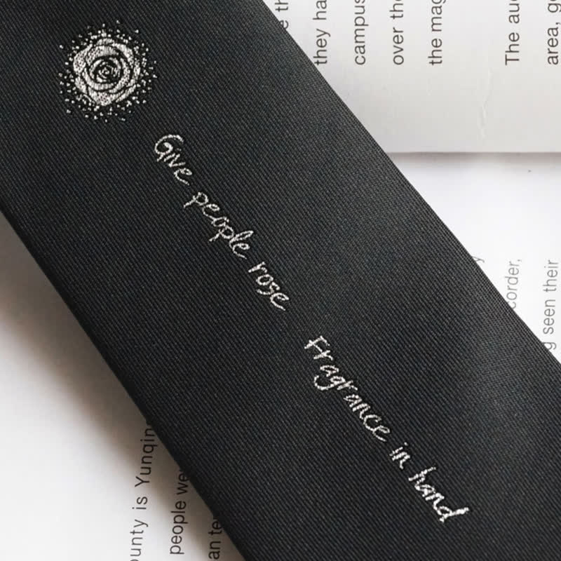 Men's Black & Silver Give People Rose Printed Necktie - image 4