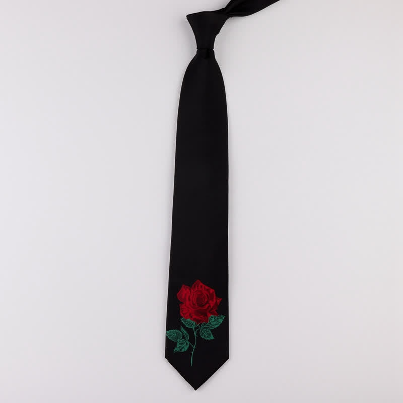 Men's Black Embroidered Rose Blue Enchantress Necktie - image 1