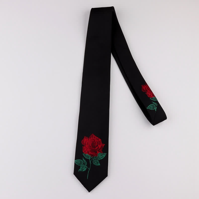 Men's Black Embroidered Rose Blue Enchantress Necktie - image 2