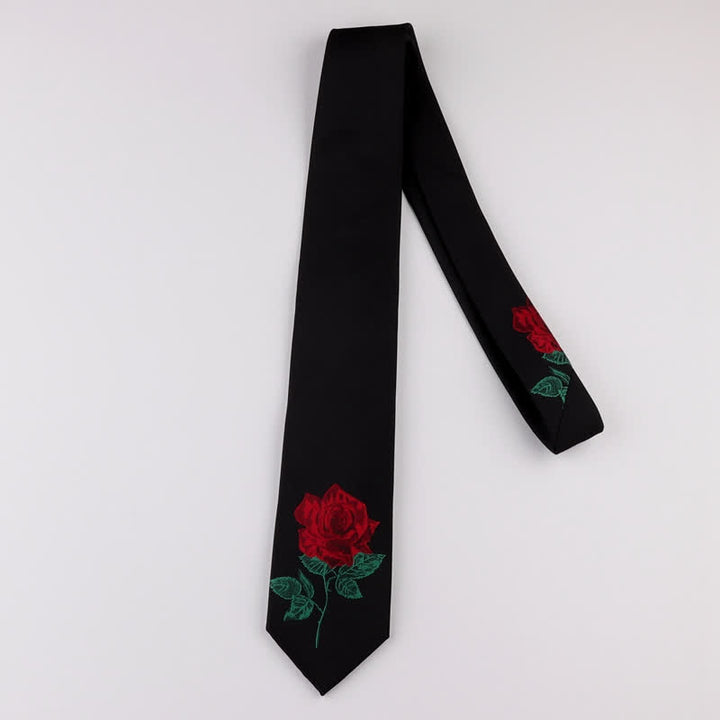 Men's Black Embroidered Rose Blue Enchantress Necktie - image 2