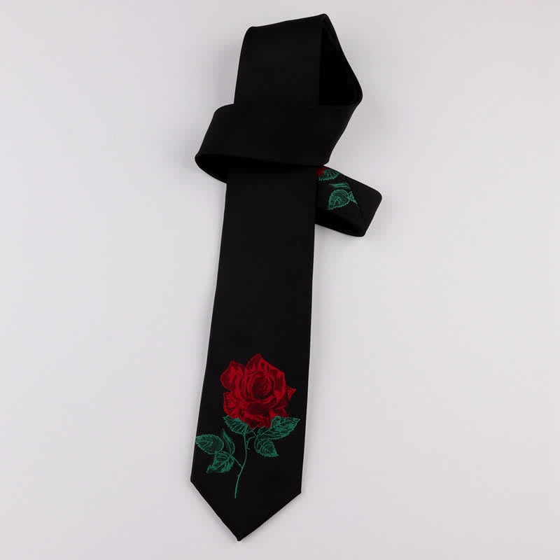 Men's Black Embroidered Rose Blue Enchantress Necktie - image 3