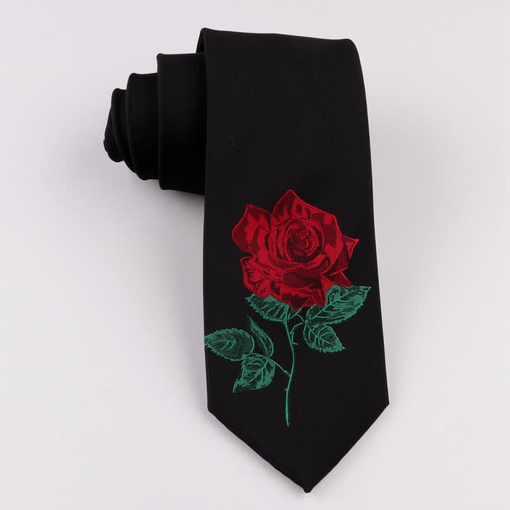 Men's Black Embroidered Rose Blue Enchantress Necktie - Red - image 0