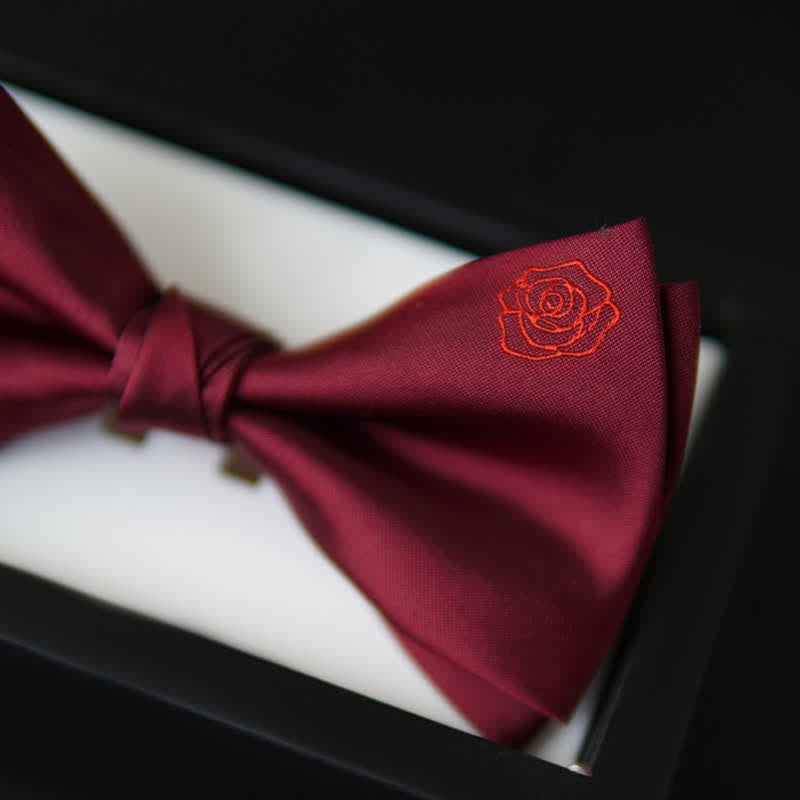 Men's Bugundy Rose Embroidery Handkerchief Bow Tie - image 0