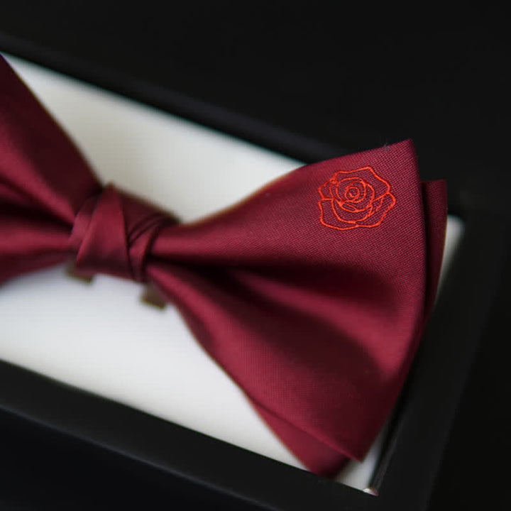 Men's Bugundy Rose Embroidery Handkerchief Bow Tie - image 0