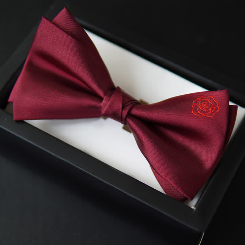 Men's Bugundy Rose Embroidery Handkerchief Bow Tie - image 4
