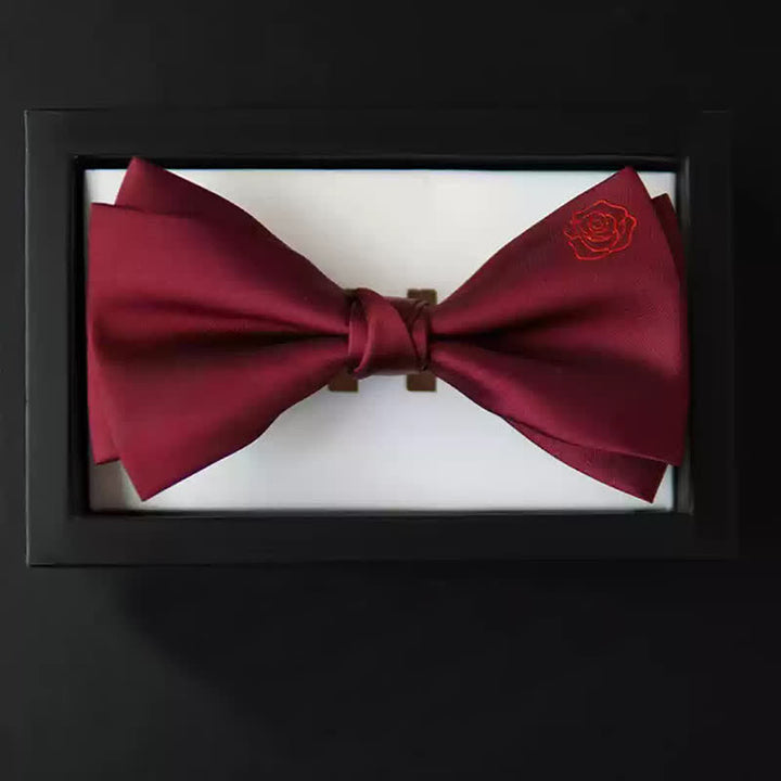 Men's Bugundy Rose Embroidery Handkerchief Bow Tie - Burgundy - Bow Tie - image 2