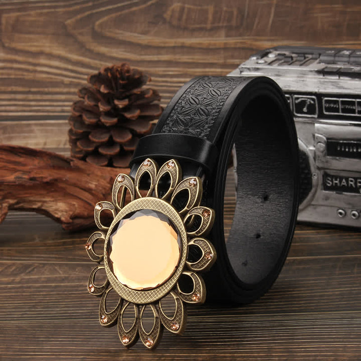 Crystal Burst Sunflower Buckle Leather Belt - image 5