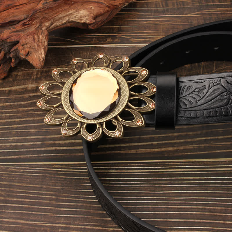 Crystal Burst Sunflower Buckle Leather Belt - image 7