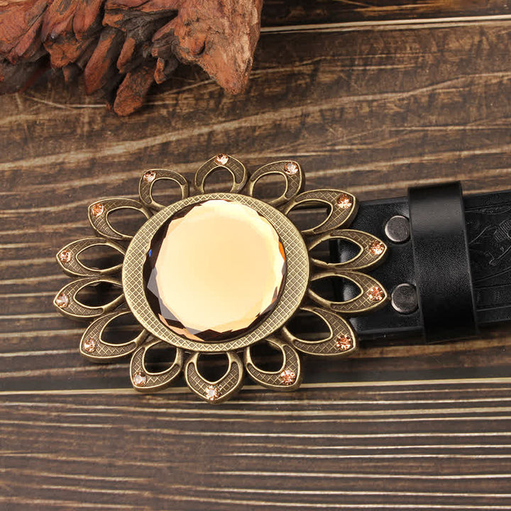 Crystal Burst Sunflower Buckle Leather Belt - image 8