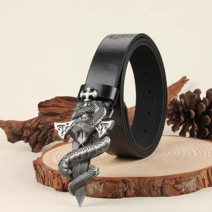 Men's Silver 3D The Dagger & The Cobra Buckle Leather Belt - image 5
