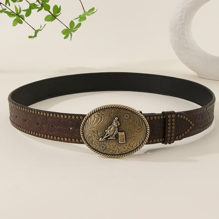 Western Style Rivet Embossed Weave Pattern Leather Belt - image 2