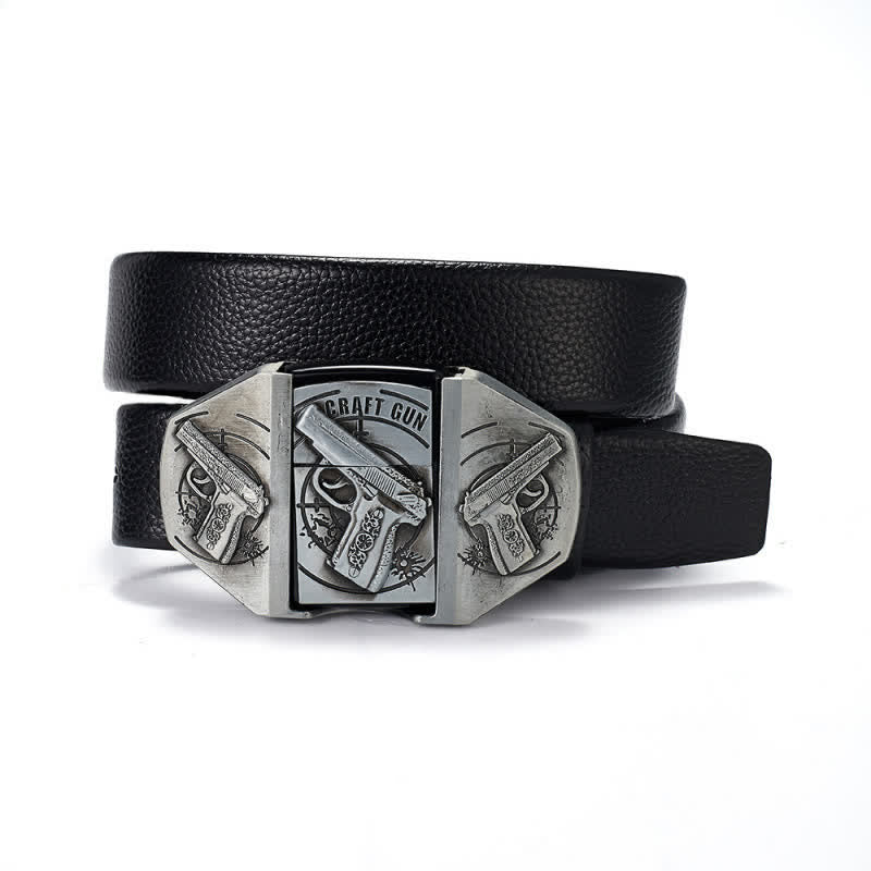 Men's Triple Guns Relief Leather Belt With Hidden Kerosene Lighter - Silver - 46 - image 3