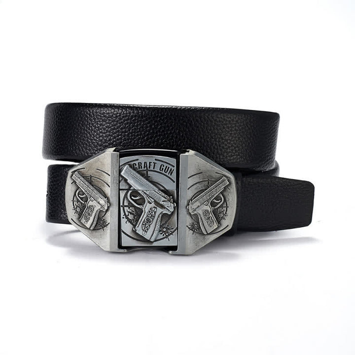 Men's Triple Guns Relief Leather Belt With Hidden Kerosene Lighter - Silver - 46 - image 3