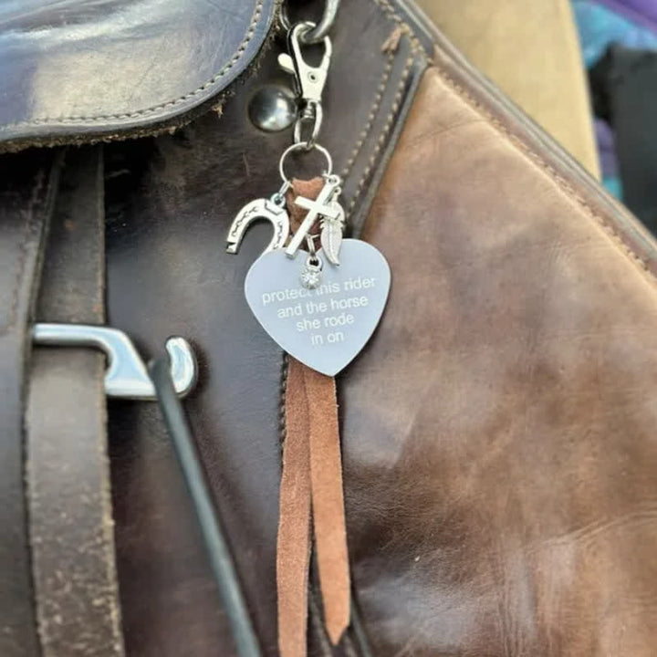 Heart Metal Horseshoe Cross Pendant Leather Keychain - image 2