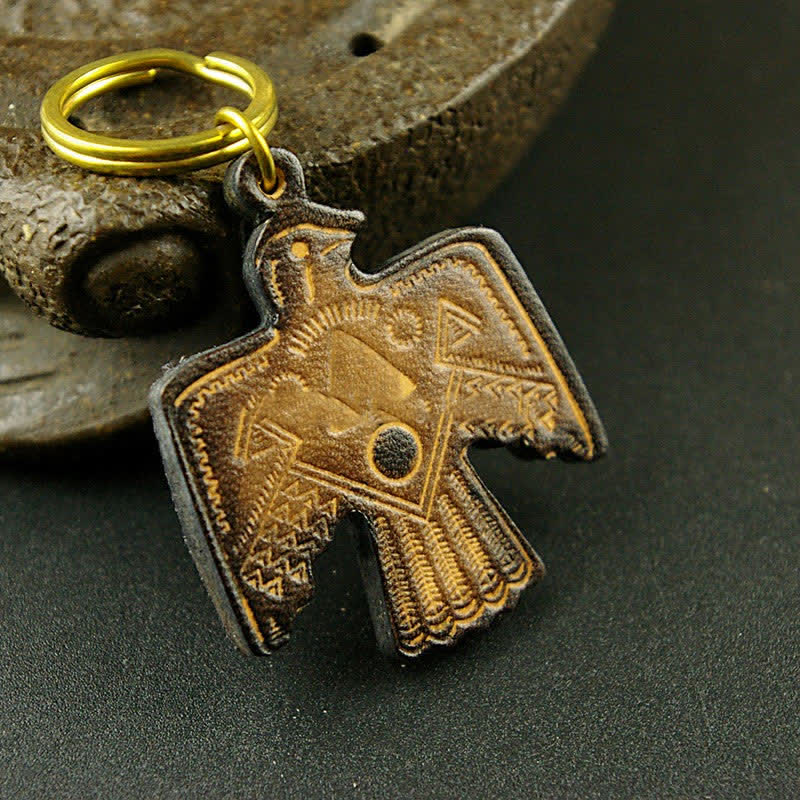 Indian Thunderbird Patron Saint Copper Leather keychain - Brown - image 7