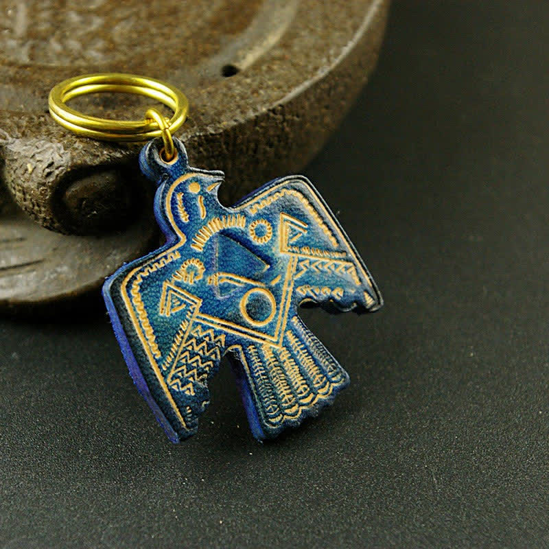 Indian Thunderbird Patron Saint Copper Leather keychain - Blue - image 6