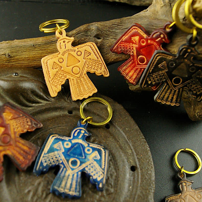 Indian Thunderbird Patron Saint Copper Leather keychain - image 0