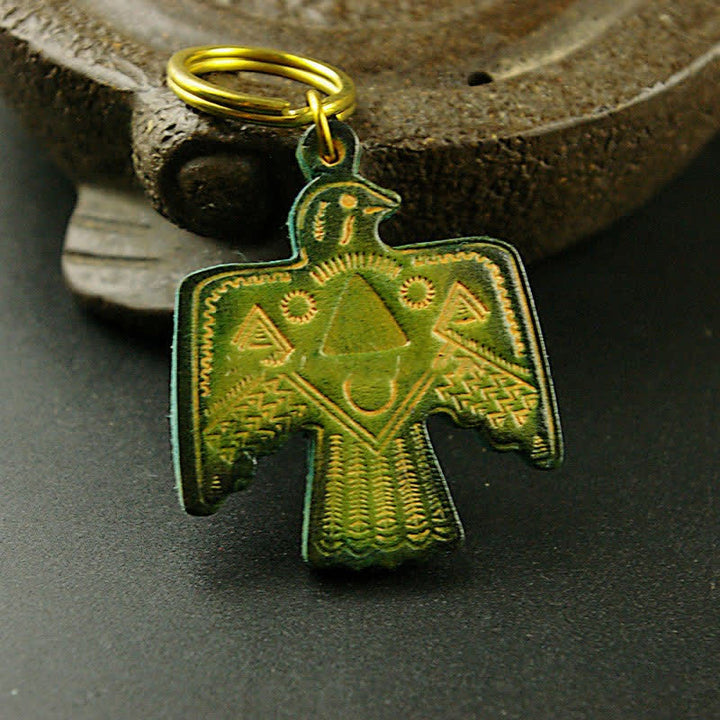 Indian Thunderbird Patron Saint Copper Leather keychain - Green - image 5