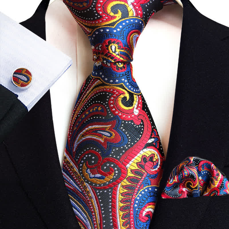 Yellow & Blue 3Pcs Men's Paisley Black Necktie Set - Yellow & Blue - image 0
