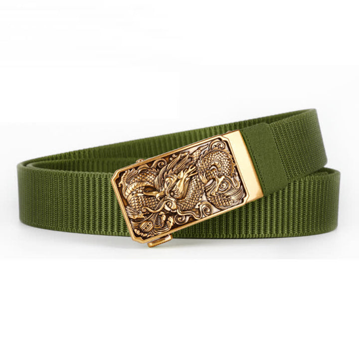 Men's Gold Coiled Dragon Automatic Buckle Nylon Belt - Green - 42 - image 6