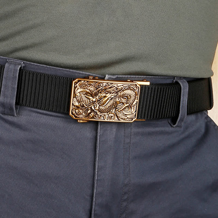 Men's Gold Coiled Dragon Automatic Buckle Nylon Belt - image 1