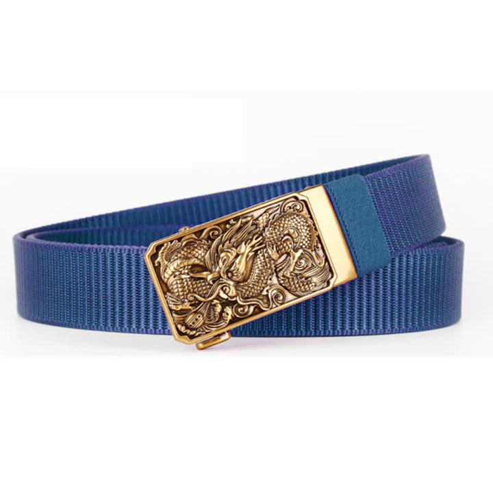 Men's Gold Coiled Dragon Automatic Buckle Nylon Belt - Royal - 42 - image 7