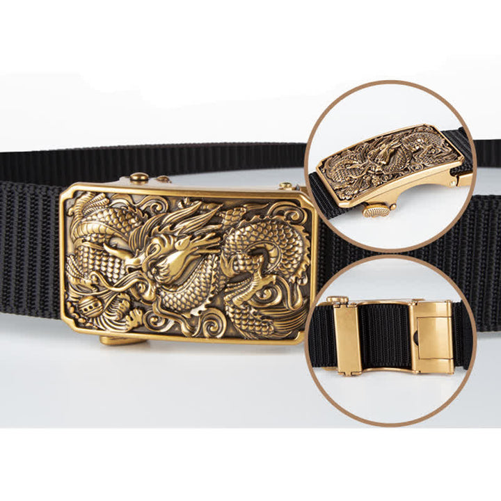 Men's Gold Coiled Dragon Automatic Buckle Nylon Belt - image 2