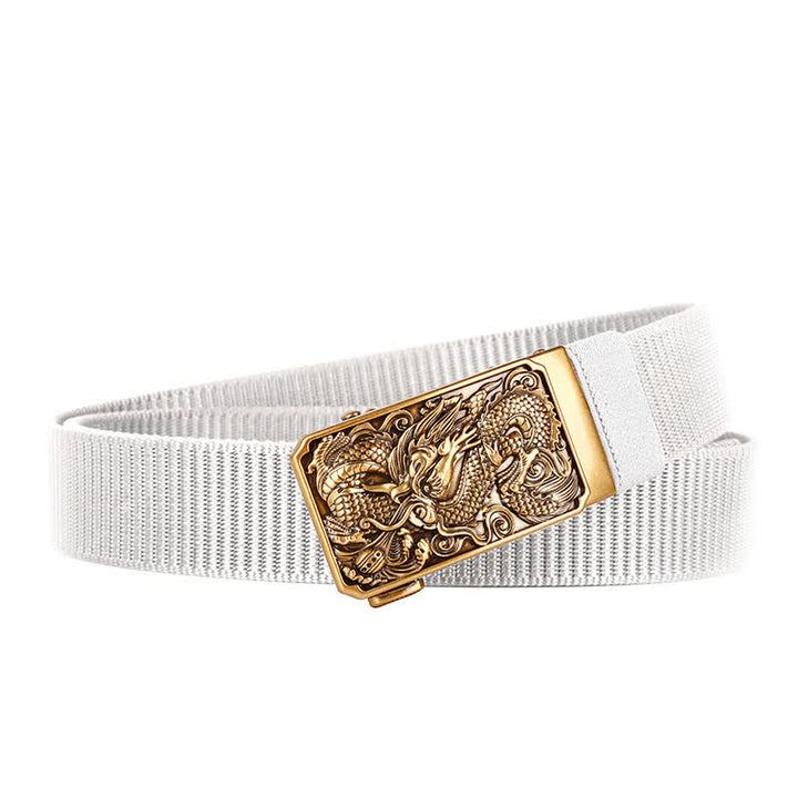 Men's Gold Coiled Dragon Automatic Buckle Nylon Belt - White - 42 - image 10