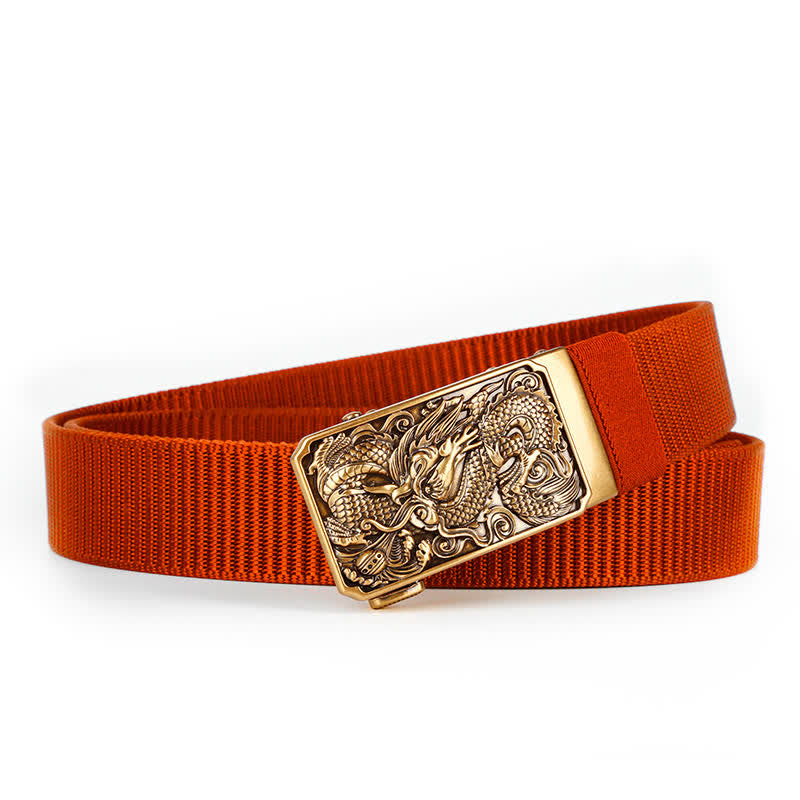 Men's Gold Coiled Dragon Automatic Buckle Nylon Belt - Red - 42 - image 9