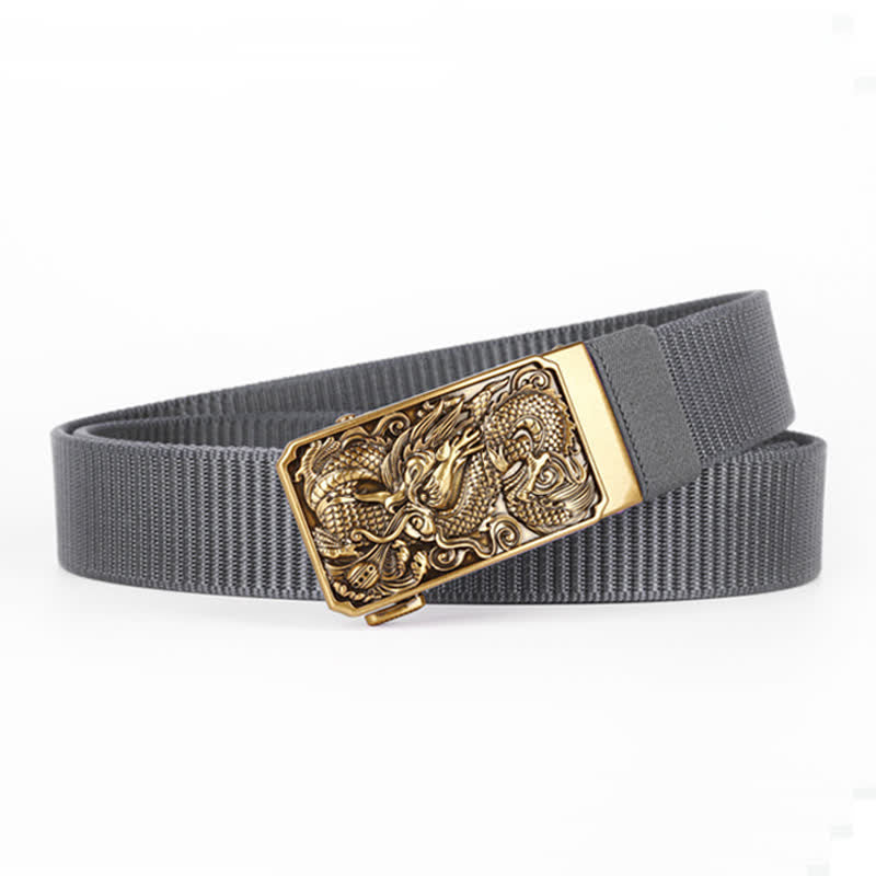 Men's Gold Coiled Dragon Automatic Buckle Nylon Belt - Gray - 42 - image 5