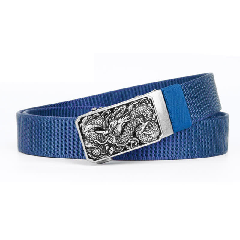 Men's Silver Coiled Dragon Automatic Buckle Nylon Belt - Royal - 42 - image 8