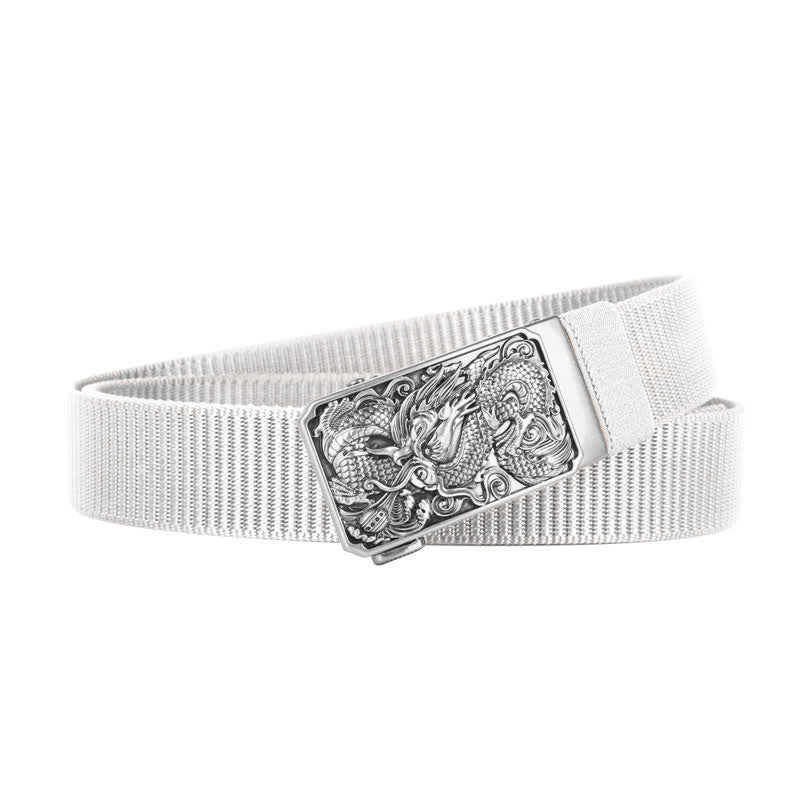 Men's Silver Coiled Dragon Automatic Buckle Nylon Belt - White - 42 - image 11