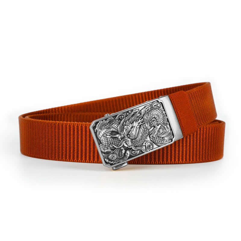 Men's Silver Coiled Dragon Automatic Buckle Nylon Belt - Red - 42 - image 10
