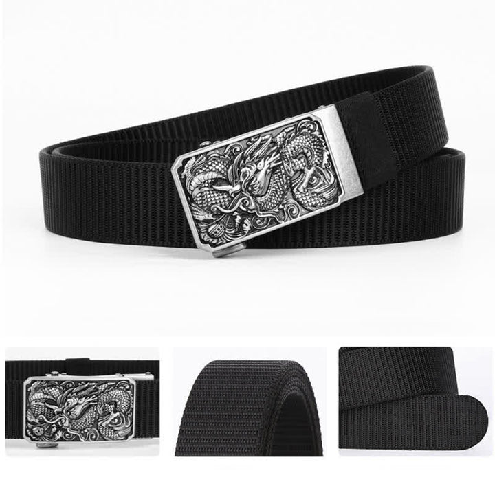 Men's Silver Coiled Dragon Automatic Buckle Nylon Belt - image 3