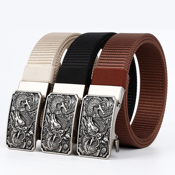 Men's Silver Coiled Dragon Automatic Buckle Nylon Belt - image 1