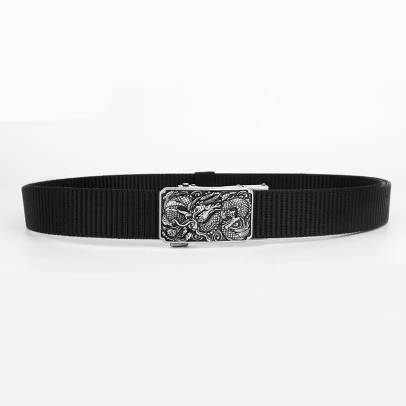 Men's Silver Coiled Dragon Automatic Buckle Nylon Belt - image 2