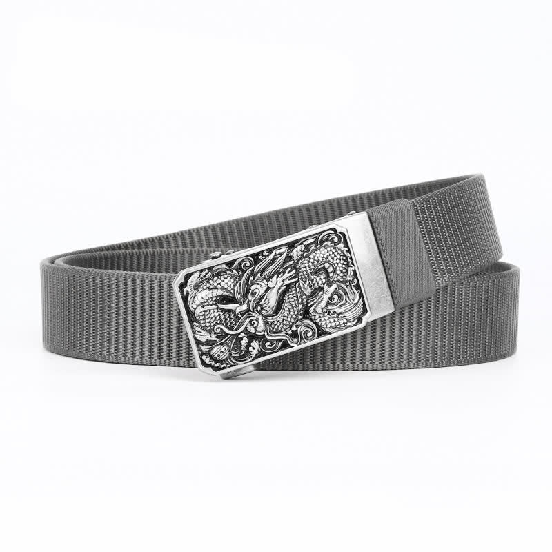 Men's Silver Coiled Dragon Automatic Buckle Nylon Belt - Gray - 42 - image 6