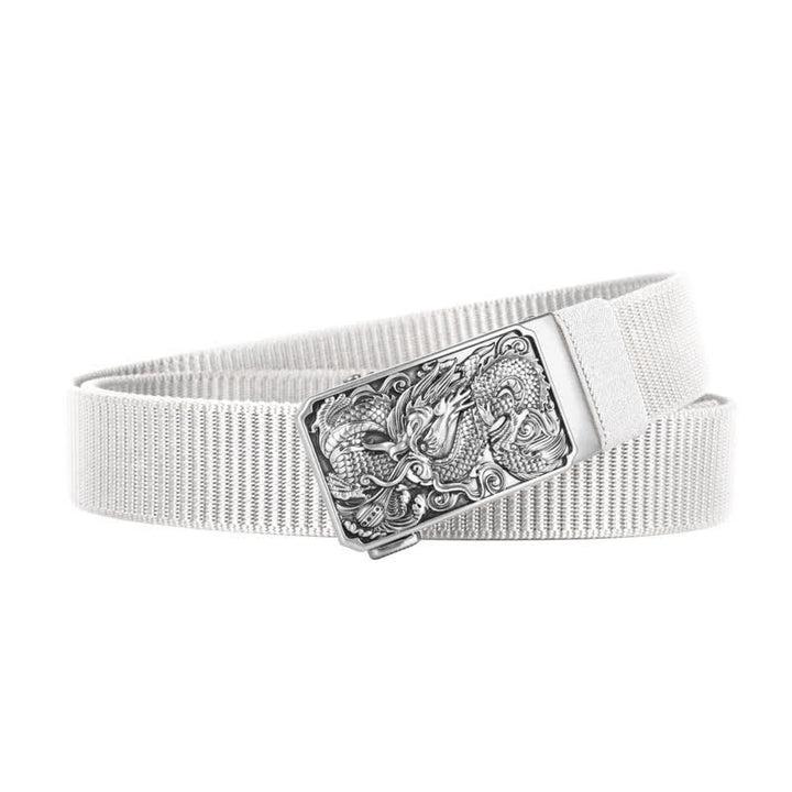 Men's Silver Coiled Dragon Automatic Buckle Nylon Belt - White - 42 - image 11
