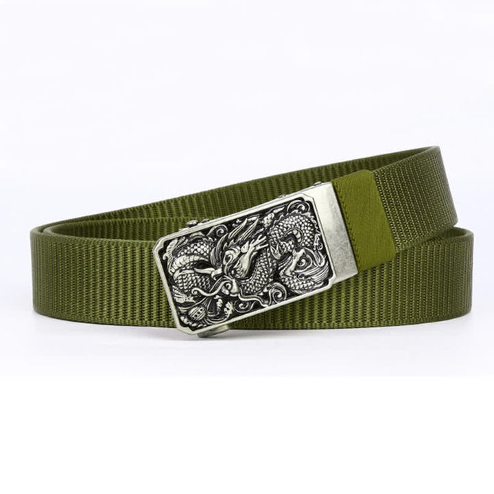 Men's Silver Coiled Dragon Automatic Buckle Nylon Belt - Green - 42 - image 7