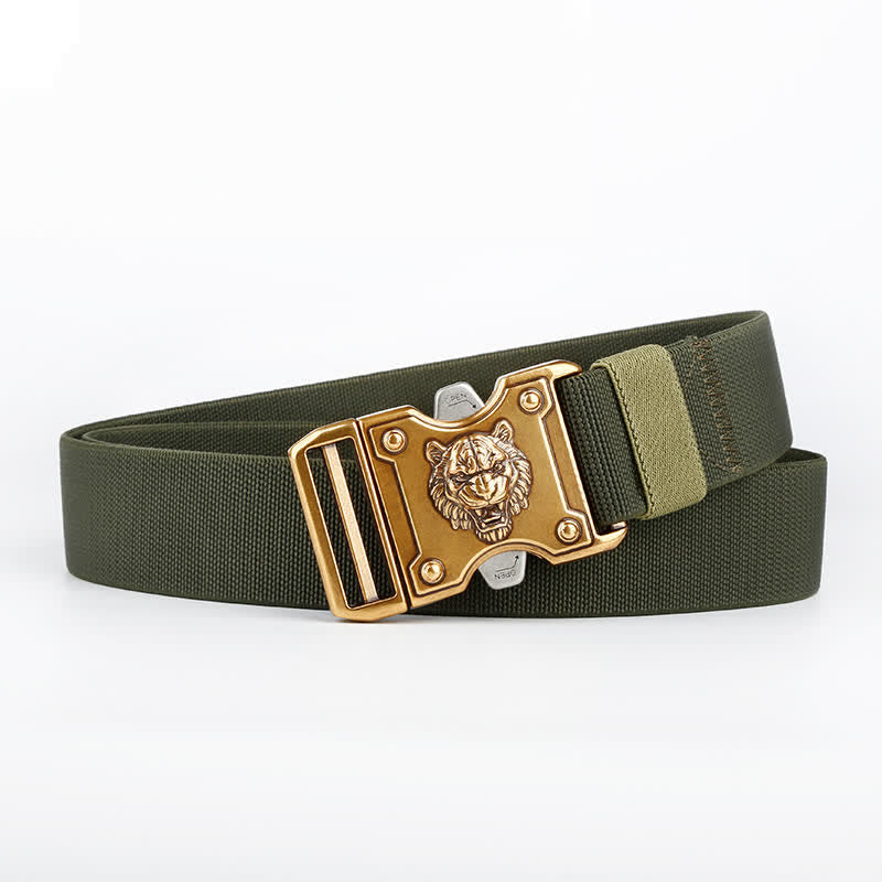 Men's Gold Tiger Double Slot Quick Release Buckle Nylon Belt - Army Green - 48" (Full Leangth) - image 9