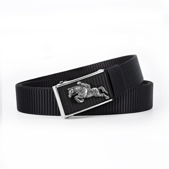Men's Casual Horse Riding Automatic Buckle Nylon Belt - Black / Silver - 42 - image 14