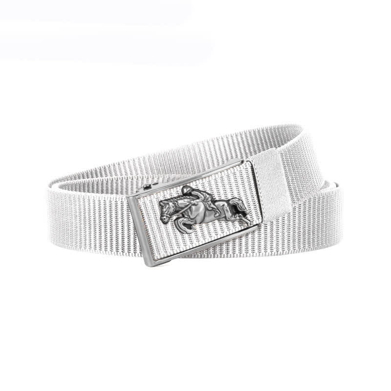 Men's Casual Horse Riding Automatic Buckle Nylon Belt - White / Silver - 42 - image 22
