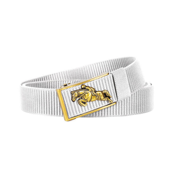 Men's Casual Horse Riding Automatic Buckle Nylon Belt - White / Gold - 42 - image 13