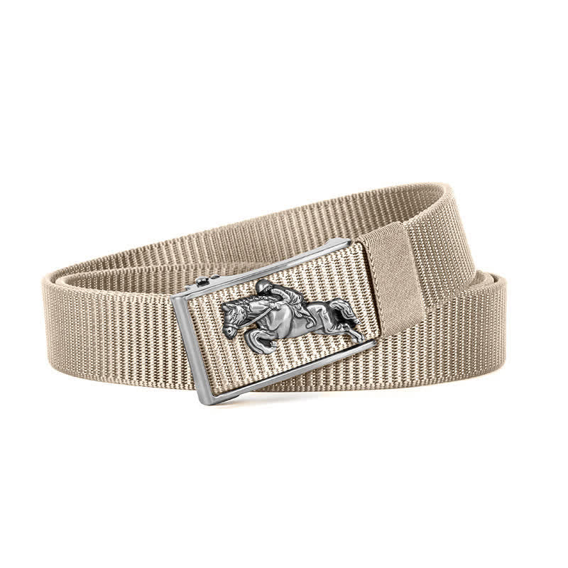 Men's Casual Horse Riding Automatic Buckle Nylon Belt - Khaki / Silver - 42 - image 16
